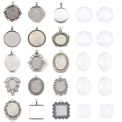 Antique Silver Tibetan Alloy Pendant Setting Bases Bezel Blank Round Tray Craft