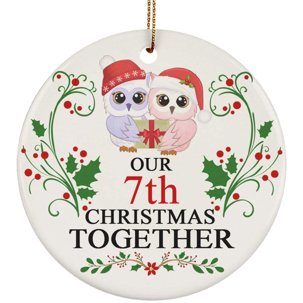 Funny Couple Owl Bird Ornament Christmas Gift 7th Wedding 7 Years Anniversary
