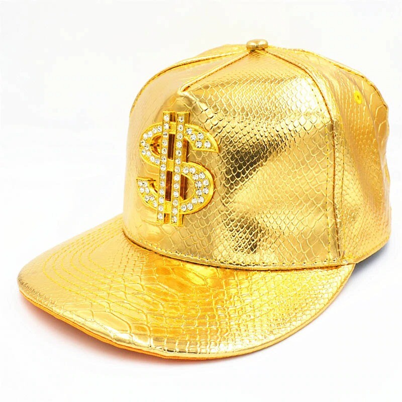 luxury Metal Golden Dollar Baseball Cap Hip-Hop leather Snapback