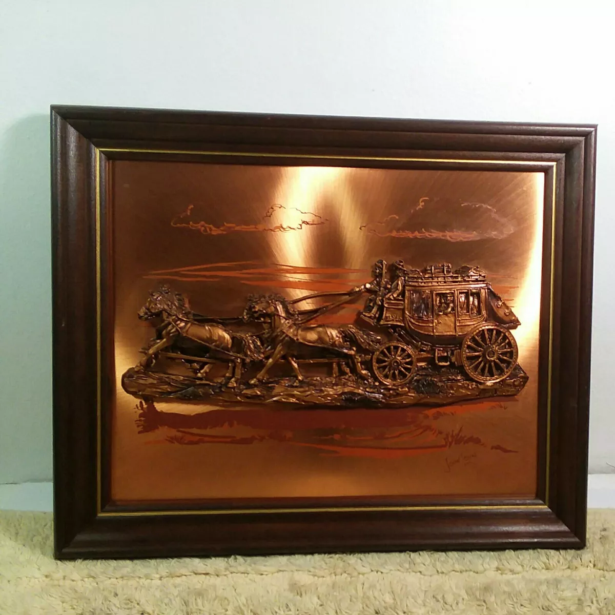 Vintage Bengal TIGER 3D Copper Relief John Louw Framed Wall Art Signed