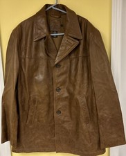 J Crew Mens Large Vintage Distressed Tan Leather Jacket L Cotton Quilted Lined