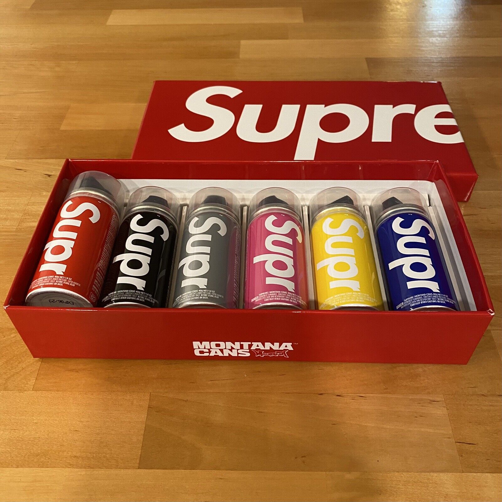 Supreme 2021 Montana Mini Spray Paint Cans Set of Six Box Logo Red