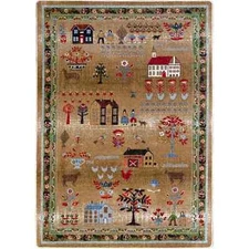 Saltbox Houses Golden Tan Multi Primitive Country Farmhouse Area Rug 5'x8'