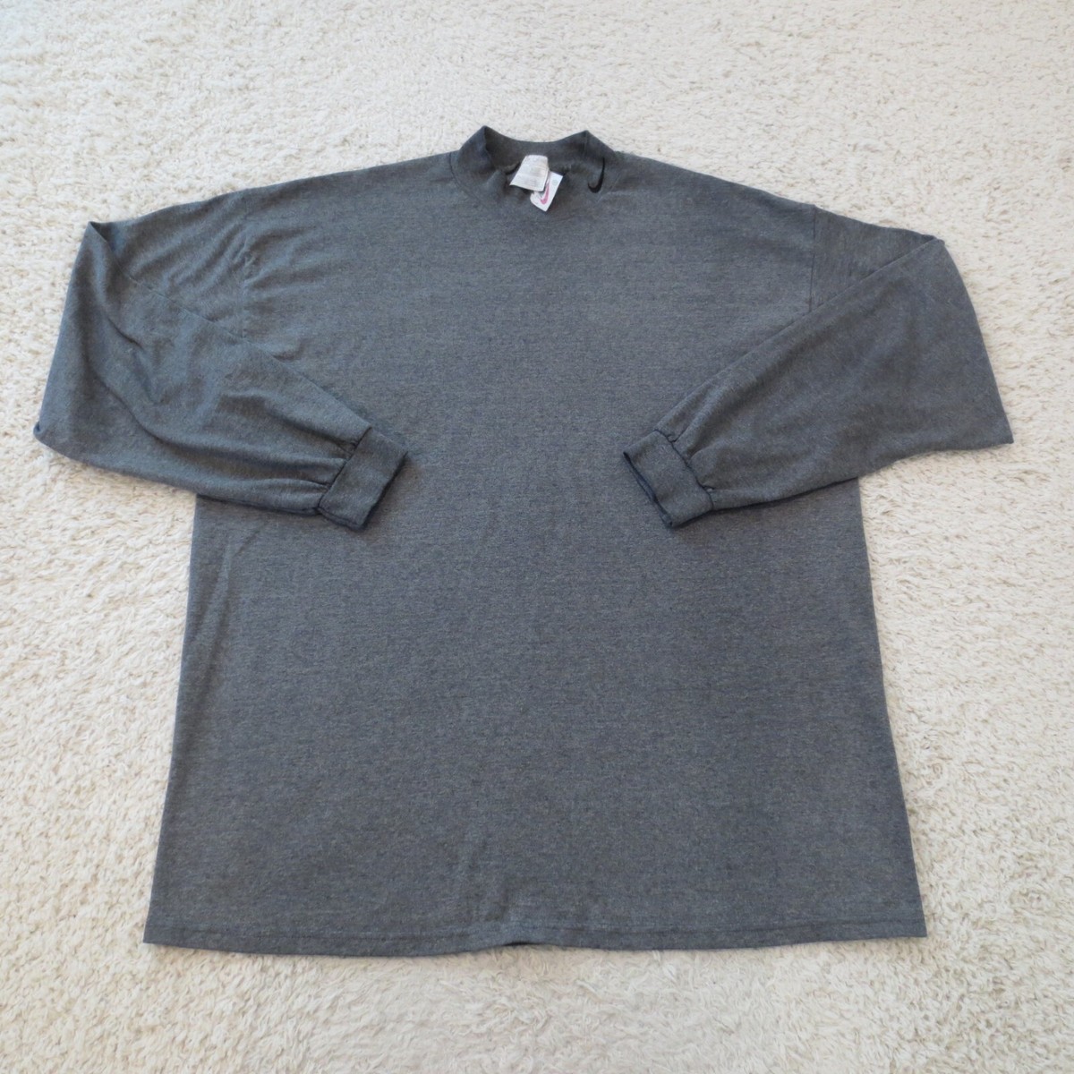 VINTAGE Nike Shirt Mens 2XL XXL Gray Swoosh Mock Neck Long Sleeve 