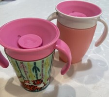 Lot of 2 Munchkin Miracle 360 Cups Pink - 6/7 oz Spill Proof Baby Toddler Cups
