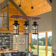 43 Inch 3 Light Bar Cafe Glass Shade Chandelier