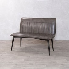 VINTAGE GREY FAUX LEATHER DINING BENCH WITH STEEL CONSTRUCTION