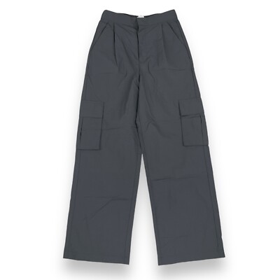 Wilo The Label Pants Women XS Gray Straight Wide Leg High Waisted Pleated NWT