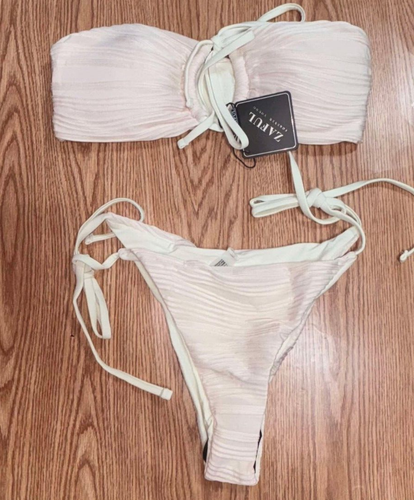 Women's Bandeau Bikini Set Tie Side Swimwear 0 Ring Cinched Strapless, Size S - Picture 4 of 6
