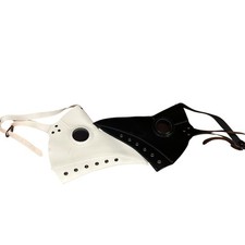 White Black Faux Leather Plague Doctor Scary Halloween Mask Lot Of Two