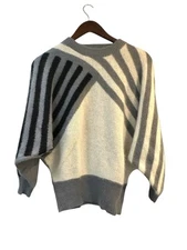 Vtg Helene Claire Lambswool Blend Sweater Color Block Stripe Raglan Sleeve Sz M