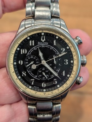 RARE Bulova Adventurer Chronograph Egg Shell 96B138 SS Bracelet