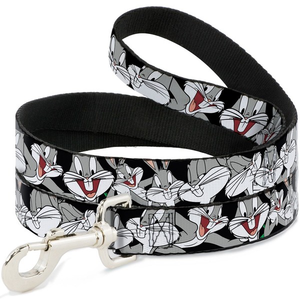 "Dog Leash 6-FEET Bugs Bunny CLOSE-UP Poses Black Narrow 0.5\" (Us Import)"-image