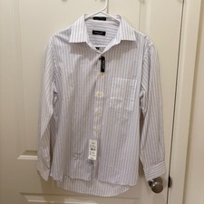 NWT Pierre Cardin Men's Dress Shirt Size Medium 15 - 15.5 Slim Fit White Grid