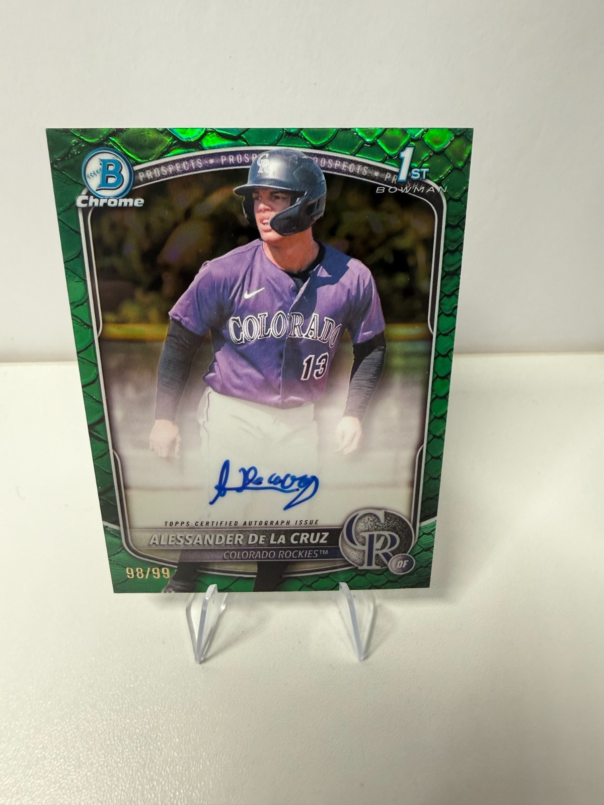 Alessander De La Cruz 2025 Bowman Chrome 1st Green Reptilian Auto /99 #CPA-AD