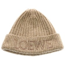 LOEWE 23AW Knit Beanie Logo Embroidery Beige Wool Headwear