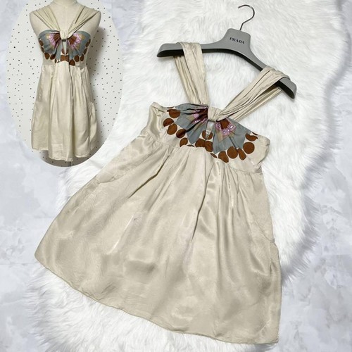 Used Tunic Top USED AUTHENTIC PRADA SLEEVELESS TUNIC TOP, SIZE 40, IVORY AND BEIGE ...