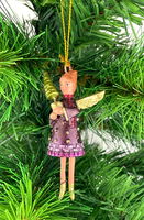 Kleiner Engel Mit Weihnachtsbaum In Einem Lila Goldenen Kleid 8Cm Baumschmuck