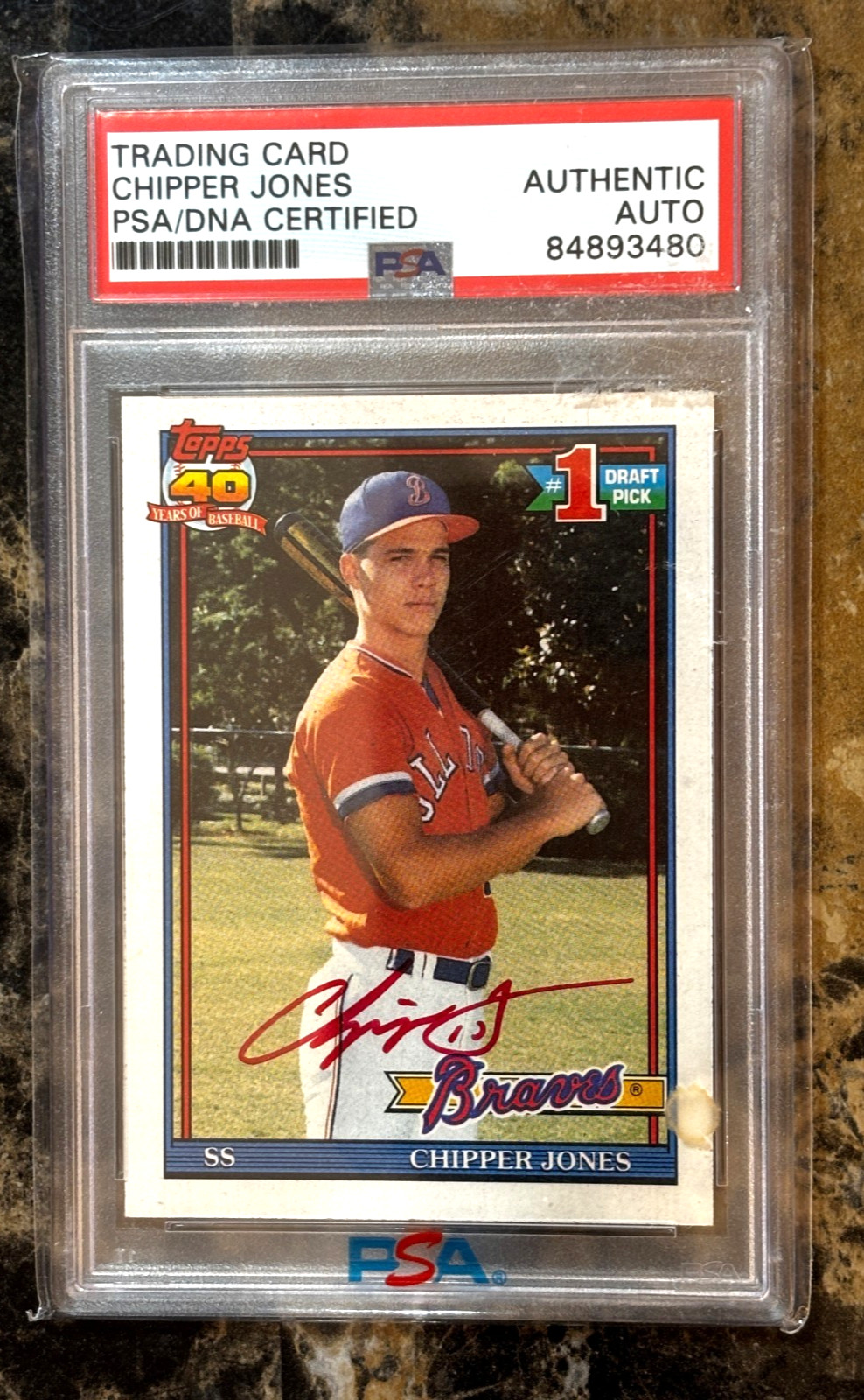 Chipper Jones  1991 Topps #333 RED AUTO RC Atlanta Braves - PSA AUTO GRADE 10