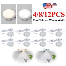 4 -12x LED Puck Light Under Cabinet Closet Lighting Kitchen Room Cool/Warm White