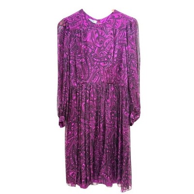 Vintage I. MAGNIN 80s Pauline Trigere Purple Dress Long Sleeve Sheer Collectable