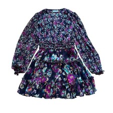 Ulla Johnson Lya Silk Floral Print Balloon Sleeve Mini Dress in Cosmic Size 2