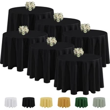 6 Pack Black Round Tablecloths - 70 Inches Round - Wrinkle and Stain Resistan...