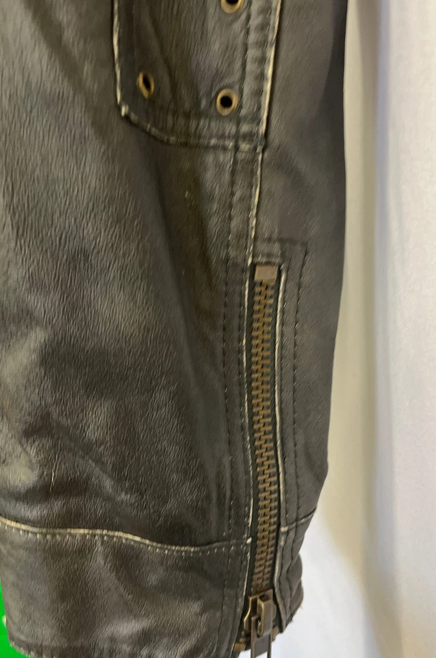 Vero Moda Women's Leather Jacket L Grey Faux Fur Collar Belted - Image 4 of 4