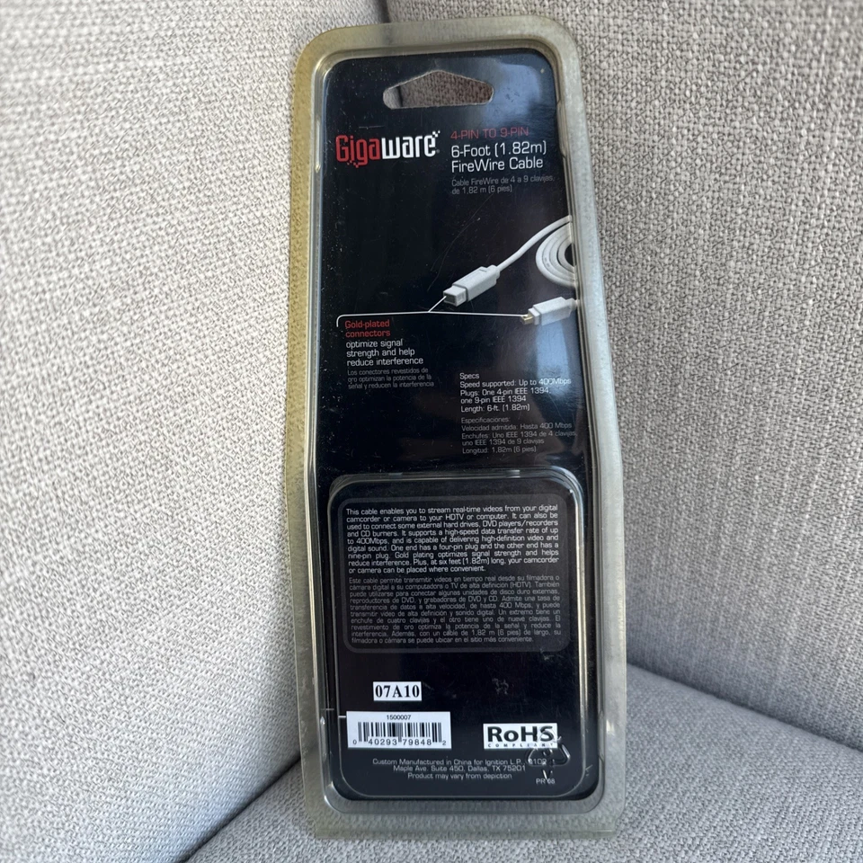 Gigaware 4-Pin to 9-Pin FireWire Cable 6 foot - Image 2 of 4