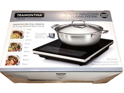 TRAMONTINA 3 PIECE INDUCTION COOKING SYSTEM UNIVERSAL PAN STOVE COOKTOP 4 QT