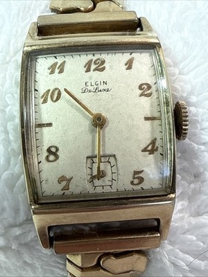 Running - VTG 1950's Elgin Deluxe De Luxe 558 Ref Men's Tank Watch 10kgf 10k GF