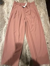 NWT Zara Desert Rose Wide Leg Pants Women's Size Medium High Rise Pleated