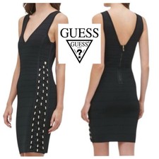 Guess V-neck Bandage Dress In Black Size XXL