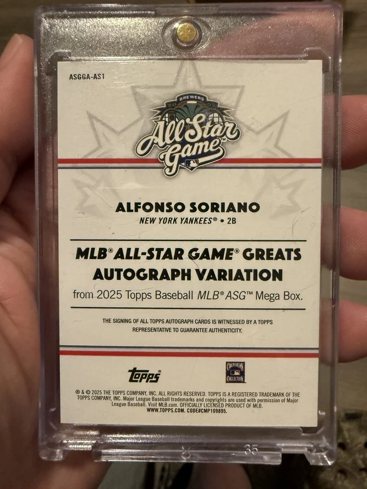 Juego Topps All Star 2025 Alfonso Soriano variación automática #1/50 Yankees de Nueva York   Foto 3 de 4