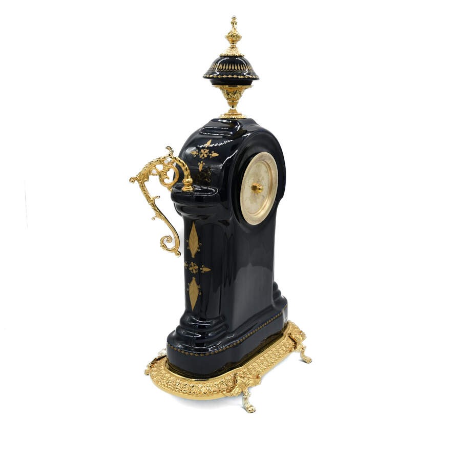 Limoges Sèvres Style Porcelain Cobalt and Gilt Mantel Clock