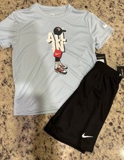Nike Boys Dri Fit Short Set Size 7 Black Blue Shoebox