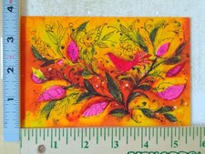 Postcard Colorful Bird and Leaves Art Print