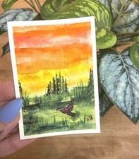 ACEO Original mermaid ocean  landscape Painting by Andrea baker 