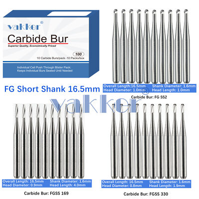 Vakker 10PC Dental Bur Friction Grip Carbide Burs FG SS  Short Shank