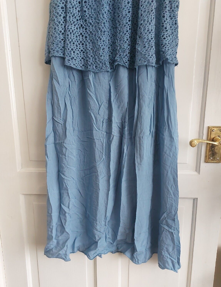 Off Shoulder Lace Top Midi Dress Blue Large Summer Holiday Party