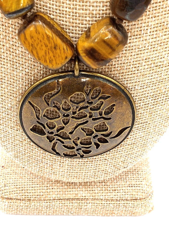 复古雅芳/SP老虎眼项链和耳环带镂空花卉吊坠 — 第 2/4 张图片