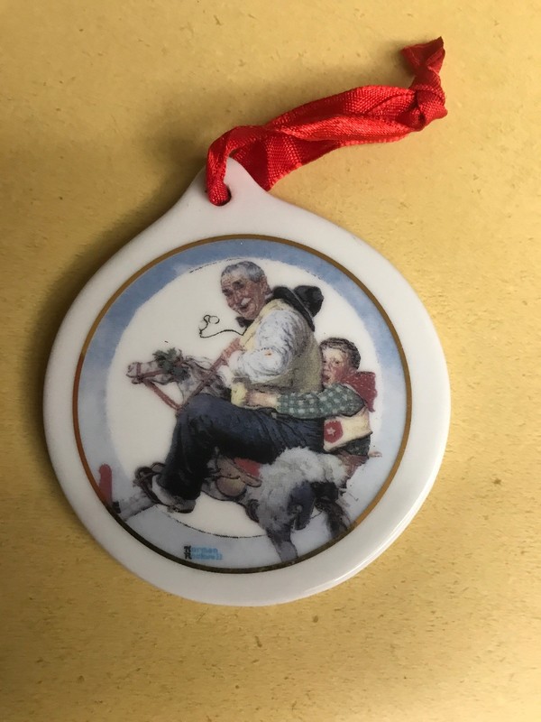 Norman Rockwell Christmas Ornament Gramps at the Reins JC Penney 1997 Ceramic 