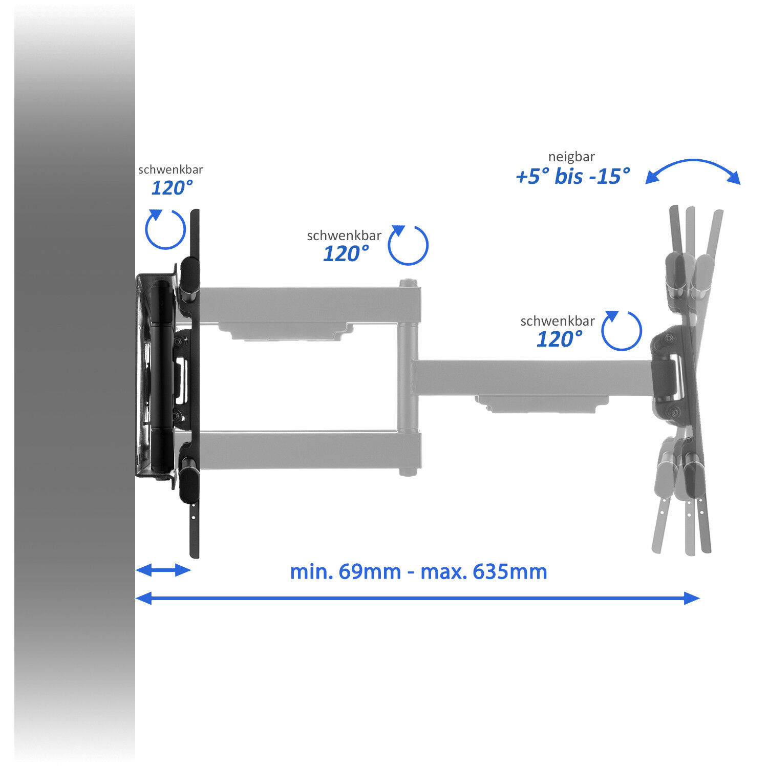 TV Wandhalterung Halterung 32 42 55 60 65 70 75 Zoll Neigbar Schwenkbar bis 66Kg