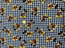 DISNEY MICKEY MOUSE ON BLUE CHECK GROUND COTTON FABRIC SPRINGS 1YD 22" X 44"