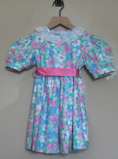 Vintage Girls Dress 1980s 1990s Pink Floral Lace Ribbon Belt Size 4 4T Vtg