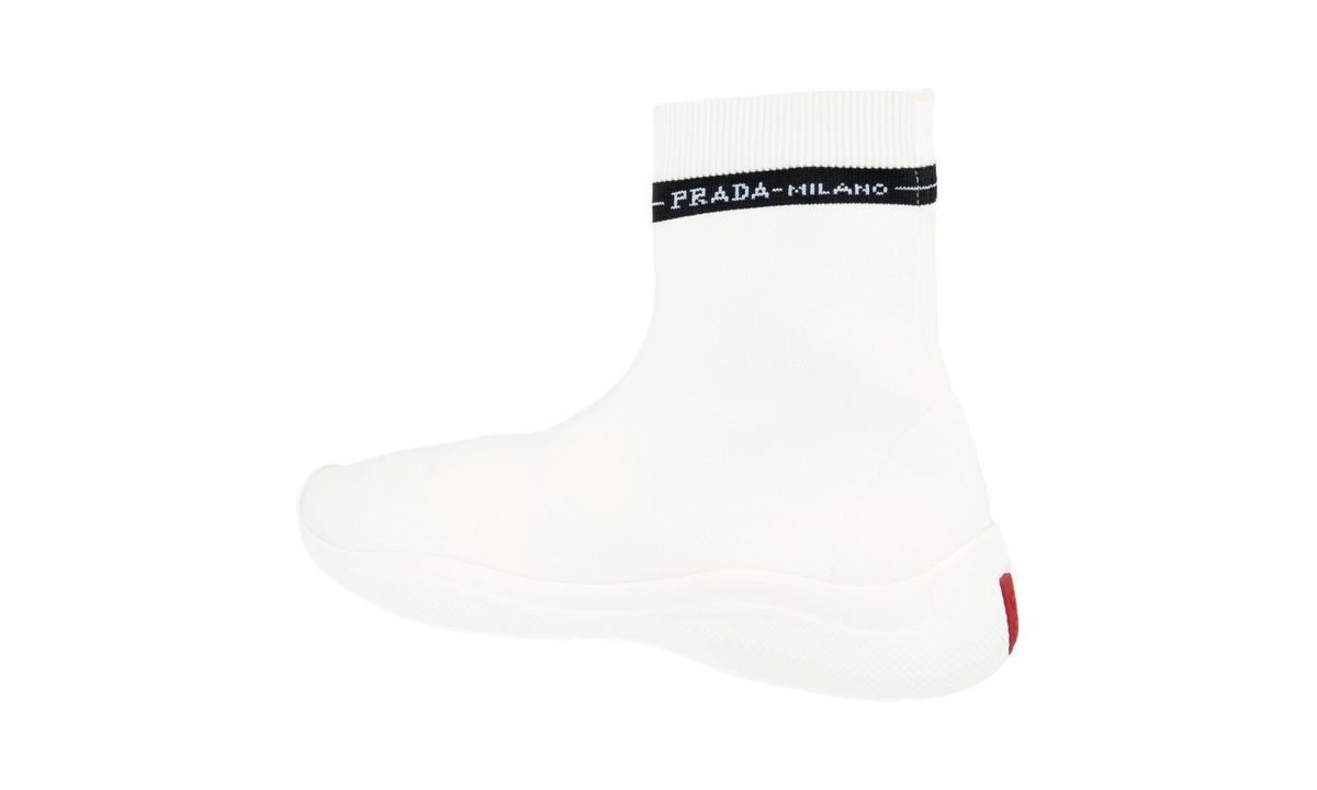LUXURY PRADA SOCK HIGH-TOP SNEAKERS SHOES 1T898I WHITE NEW US 5 EU