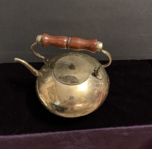 Vintage Brass Footed Teapot Kettle with Wood Handle - Picture 1 of 7