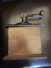 Antique Wood &  Hand Crank COFFEE MILL GRINDER Farmhouse Cast Iron