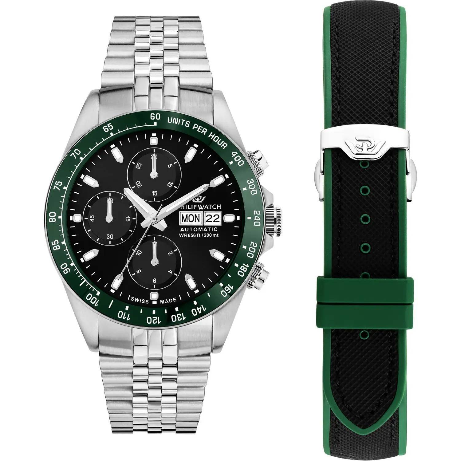 Orologio Philip Watch Caribe Cronografo automatico uomo R8243607026 Verde Set