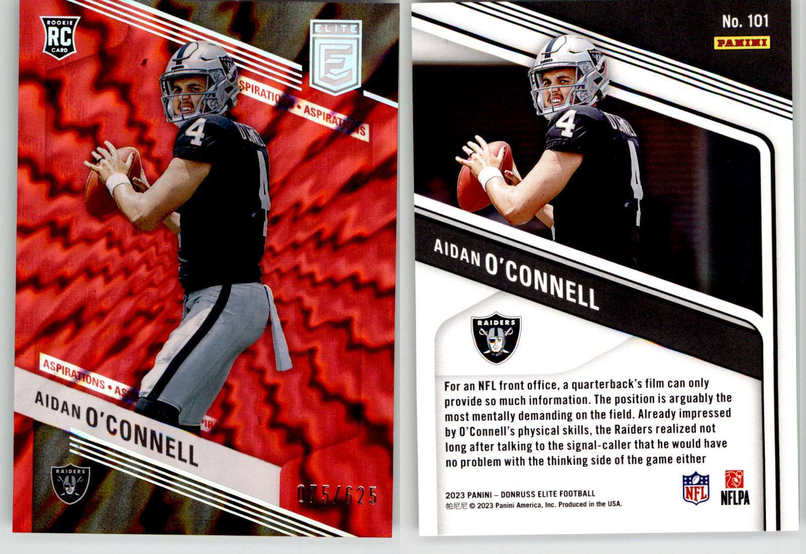 Aidan O’Connell 2023 Donruss Elite Aspirations Shimmer #101 /625 Raiders RC